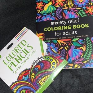 Anxiety relief coloring book for adults With 50 colored pencils